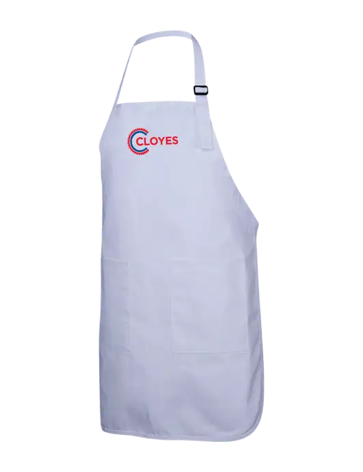 Full-Length White Apron With Pockets w/Cloyes Logo