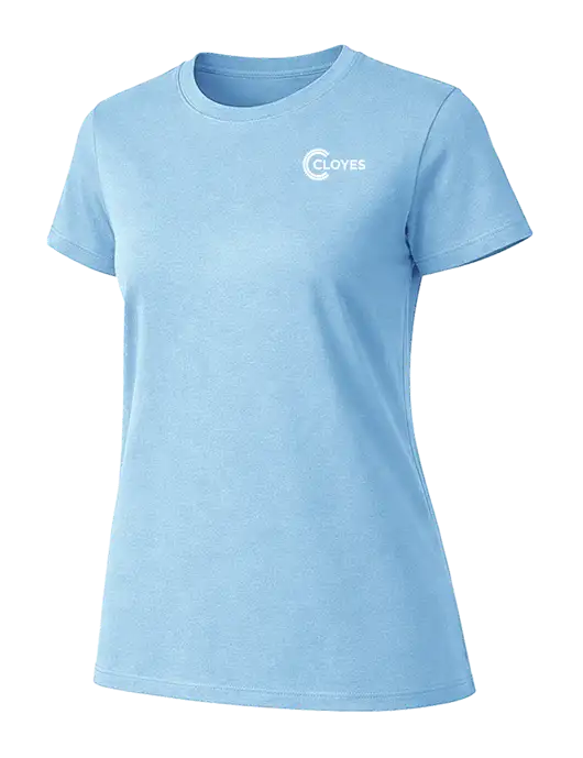 Womens Ring Spun Light Blue 4.5 oz T-Shirt w/Cloyes Logo