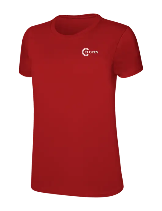Womens Ring Spun Bright Red 4.5 oz T-Shirt w/Cloyes Logo