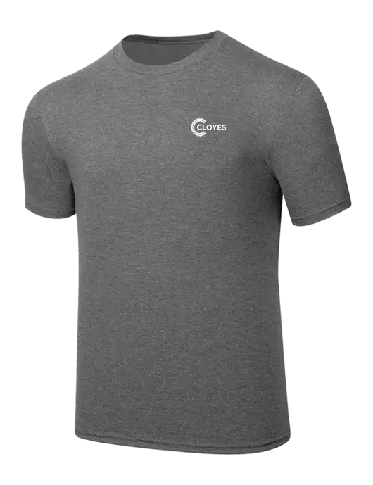 Simply Soft Heathered Medium Grey 4.5oz  Poly/Combed Ring Spun Cotton T-Shirt w/Cloyes Logo