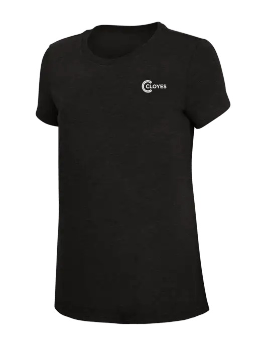 Womens Simply Soft Black 4.5oz Poly/Combed Ring Spun Cotton T-Shirt w/Cloyes Logo
