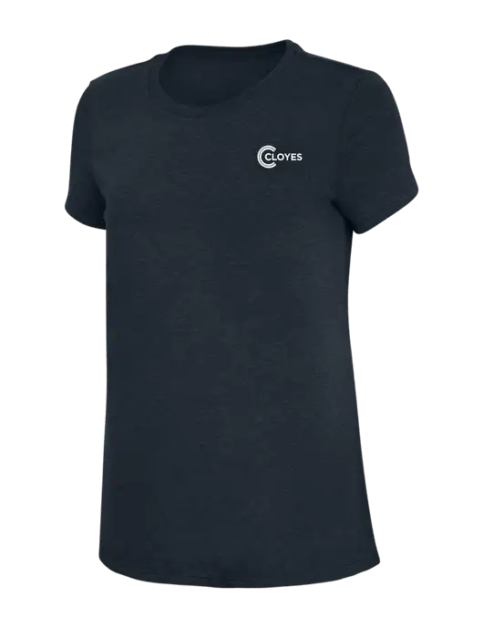 Womens Simply Soft Navy 4.5oz Poly/Combed Ring Spun Cotton T-Shirt w/Cloyes Logo