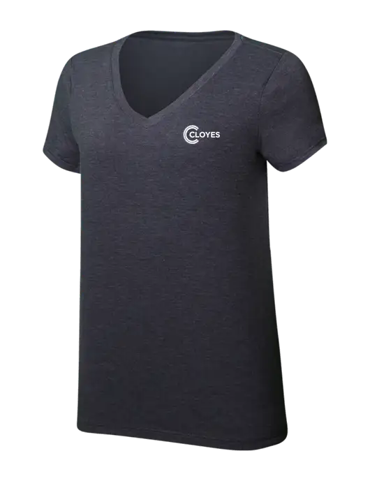 Womens Simply Soft V-Neck Heather Charcoal 4.5oz  Poly/Combed Ring Spun Cotton T-Shirt w/Cloyes Logo