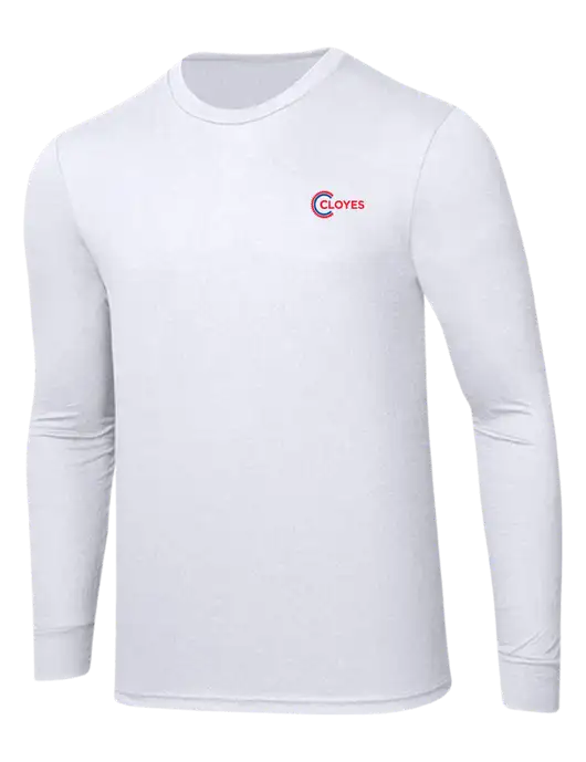 Simply Soft Long Sleeve White 4.5 oz, Poly/Combed Ring Spun Cotton T-Shirt w/Cloyes Logo