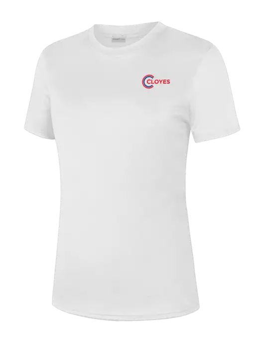 Womens White PosiCharge Competitor Tee w/Cloyes Logo