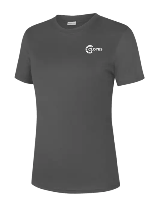 Womens Dark Grey PosiCharge Competitor Tee w/Cloyes Logo