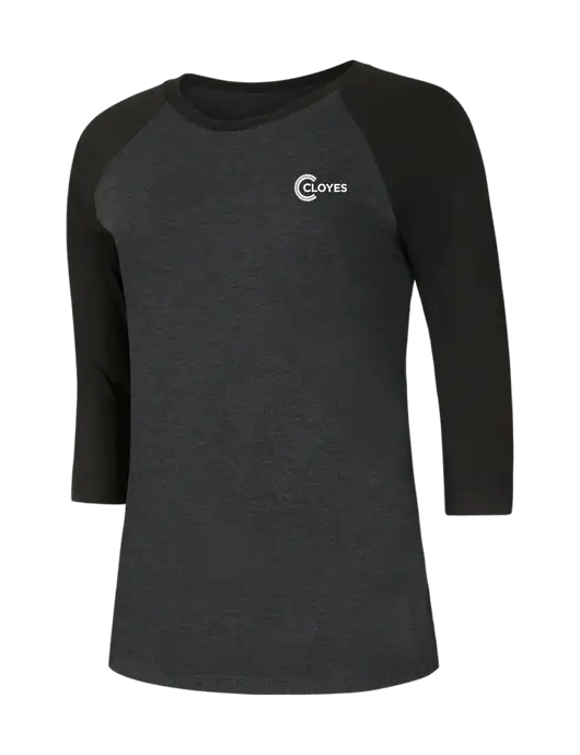Womens Simply Soft 3/4 Sleeve Black/Black Frost Ring Spun Cotton T-Shirt w/Cloyes Logo
