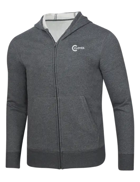 Full-Zip Dark Grey Heather Heavyweight Hooded Sweatshirt w/Cloyes Logo
