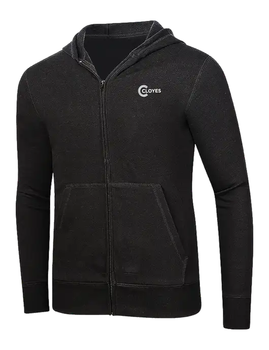 Full-Zip Black Heavyweight Hooded Sweatshirt w/Cloyes Logo