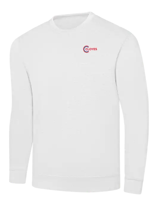 White 7.8 oz Ring Spun Crew Sweatshirt w/Cloyes Logo