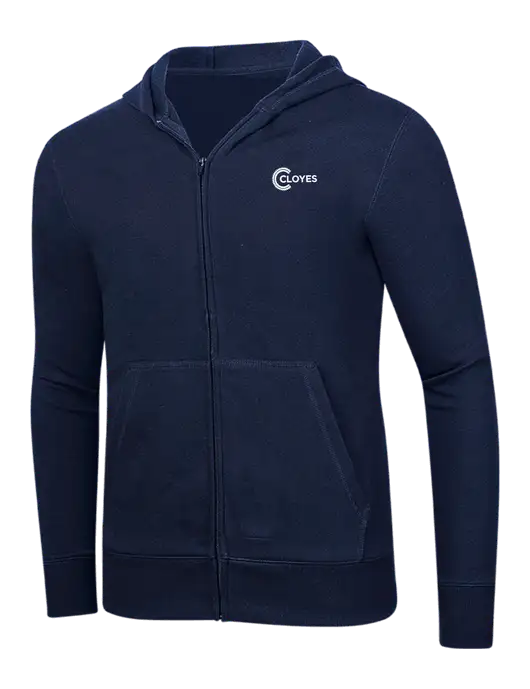 Full-Zip Navy Heavyweight Hooded Sweatshirt w/Cloyes Logo
