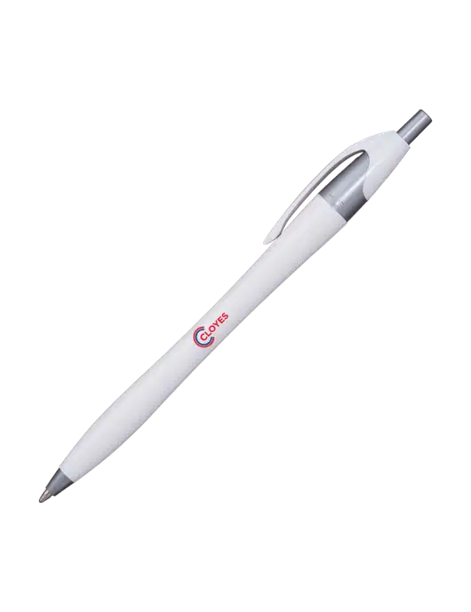 Novella White/Silver Shimmer Pen - Blue Ink w/Cloyes Logo