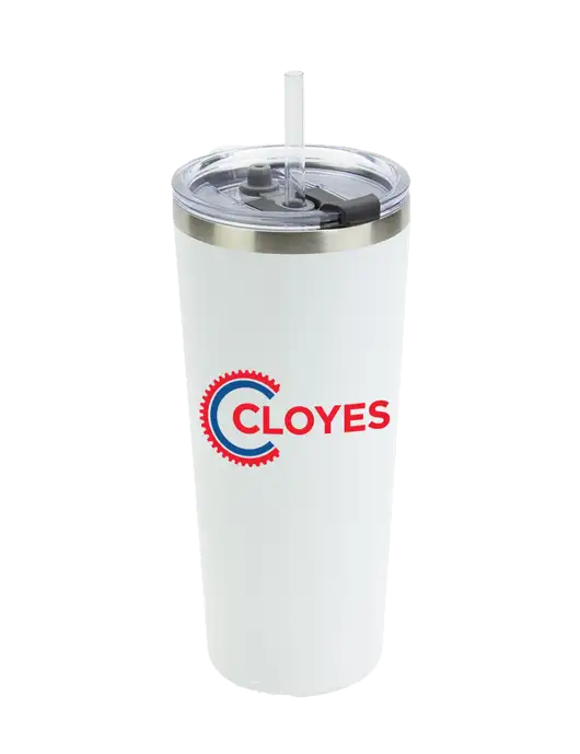 Brighton White 20 oz Insulated Tumbler & Straw w/Cloyes Logo