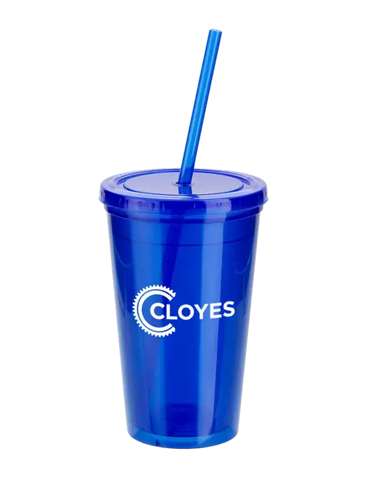 Sorrento Blue 16 oz Tumbler with Lid & Straw w/Cloyes Logo