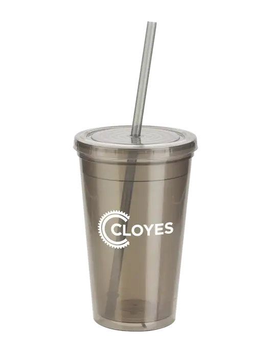Sorrento Medium Grey 16 oz Tumbler with Lid & Straw w/Cloyes Logo