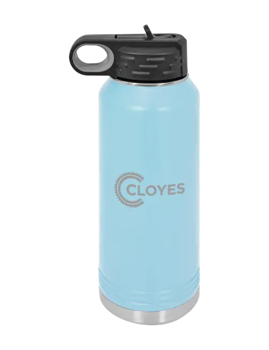 Polar Camel 32 oz Powder Coated Light Blue Vacuum Insulated Water Bottle w/Cloyes Logo