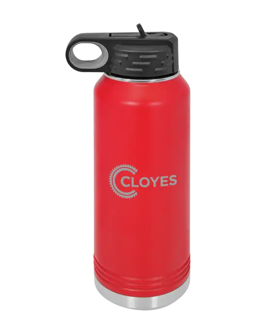 Polar Camel 32 oz Powder Coated Red Vacuum Insulated Water Bottle w/Cloyes Logo