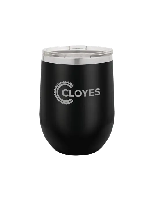 Polar Camel 12 oz Powder Coated Black Vacuum Insulated Stemless Wine Tumbler w/Cloyes Logo