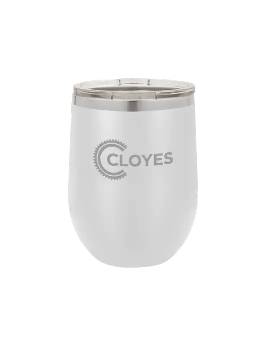 Polar Camel 12 oz Powder Coated White Vacuum Insulated Stemless Wine Tumbler w/Cloyes Logo