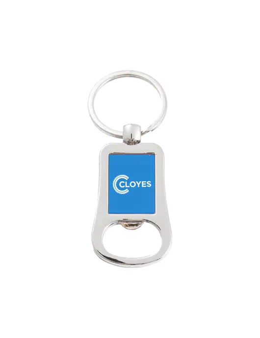 Silver & Blue Bottle Opener Keychain w/Cloyes Logo