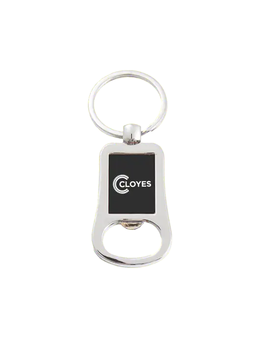 Silver & Black Bottle Opener Keychain w/Cloyes Logo