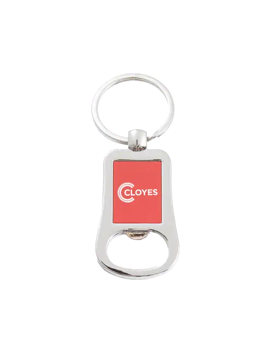 Silver & Red Bottle Opener Keychain w/Cloyes Logo