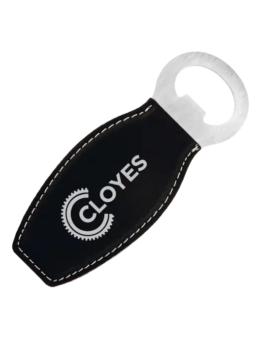Black Leatherette Bottle Opener with Magnet w/Cloyes Logo
