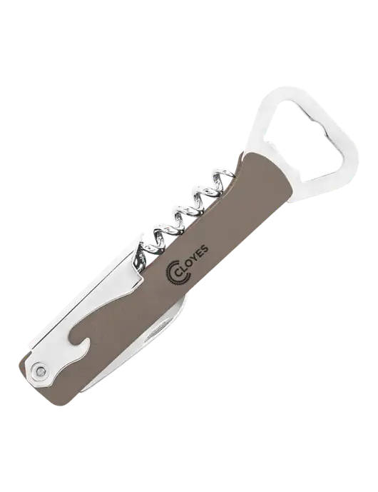 Grey Leatherette Wine Bottle Opener w/Cloyes Logo
