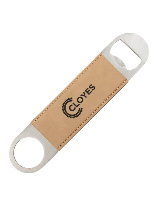 Tan Leatherette Bottle Opener w/Cloyes Logo