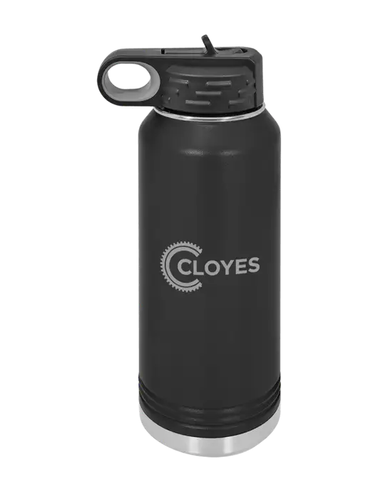 Polar Camel 32 oz Powder Coated Black Vacuum Insulated Water Bottle w/Cloyes Logo