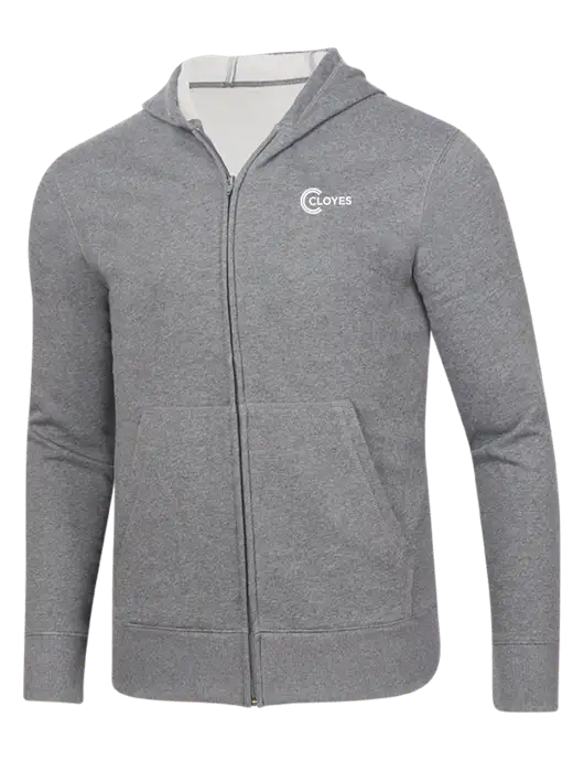 Full-Zip Medium Grey Heather Heavyweight Hooded Sweatshirt w/Cloyes Logo