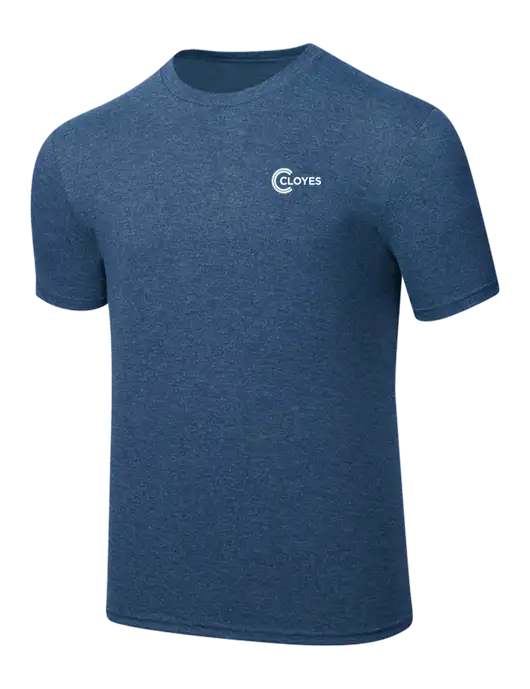 Simply Soft Heathered Navy 4.5oz  Poly/Combed Ring Spun Cotton T-Shirt w/Cloyes Logo