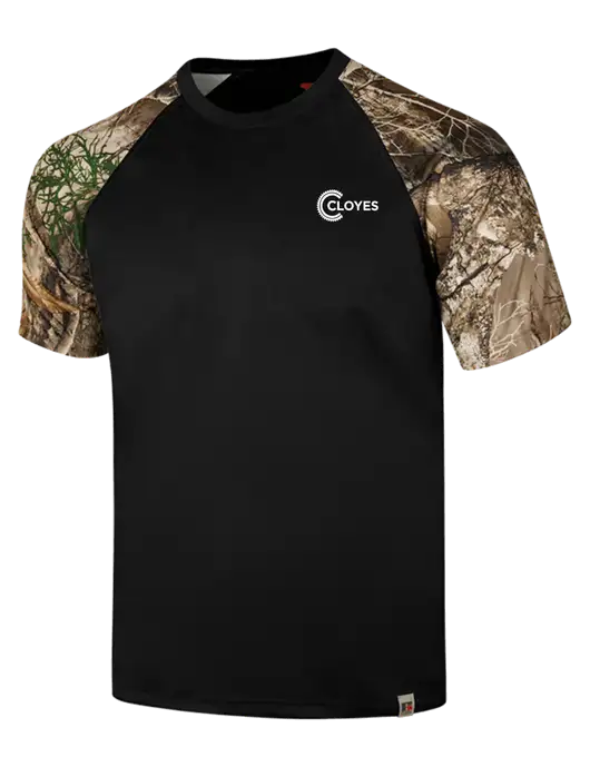 Russell Outdoors Black/Realtree Edge Camo Colorblock Performance T-Shirt w/Cloyes Logo