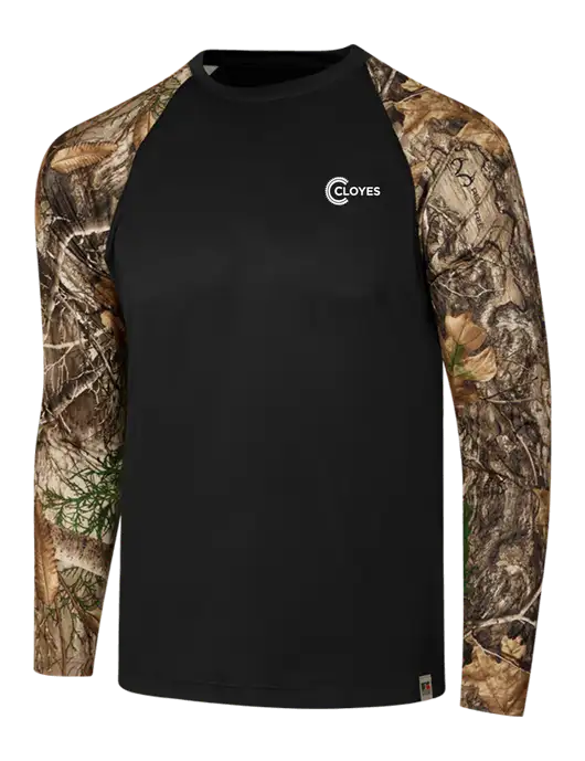 Russell Outdoors Black/Realtree Edge Camo Colorblock Performance Long Sleeve T-Shirt w/Cloyes Logo