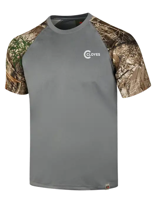 Russell Outdoors Medium Grey/Realtree Edge Camo Colorblock Performance T-Shirt w/Cloyes Logo
