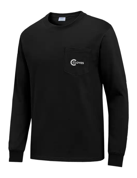 Black Long Sleeve Heavyweight 6.1 oz Pocket T-Shirt w/Cloyes Logo