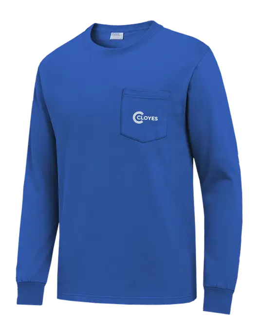 Royal Blue Long Sleeve Heavyweight 6.1 oz Pocket T-Shirt w/Cloyes Logo