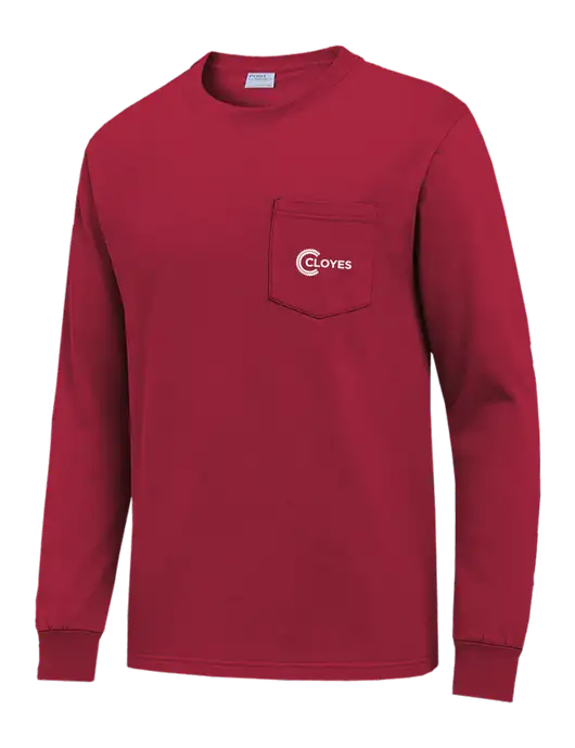 Red Long Sleeve Heavyweight 6.1 oz Pocket T-Shirt w/Cloyes Logo