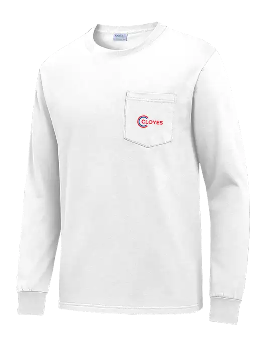White Long Sleeve Heavyweight 6.1 oz Pocket T-Shirt w/Cloyes Logo