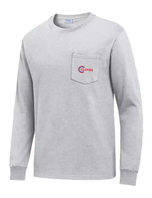 Light Grey Heather Long Sleeve Heavyweight 6.1 oz Pocket T-Shirt w/Cloyes Logo