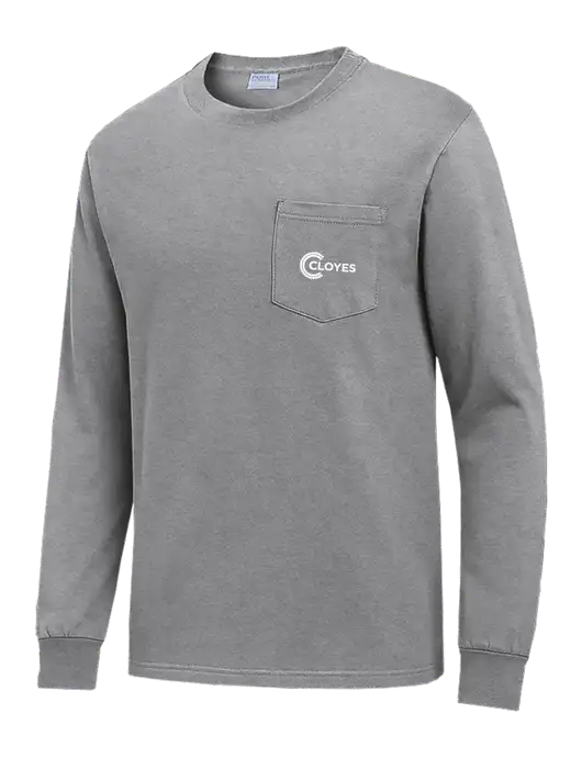 Medium Grey Heather Long Sleeve Heavyweight 6.1 oz Pocket T-Shirt w/Cloyes Logo