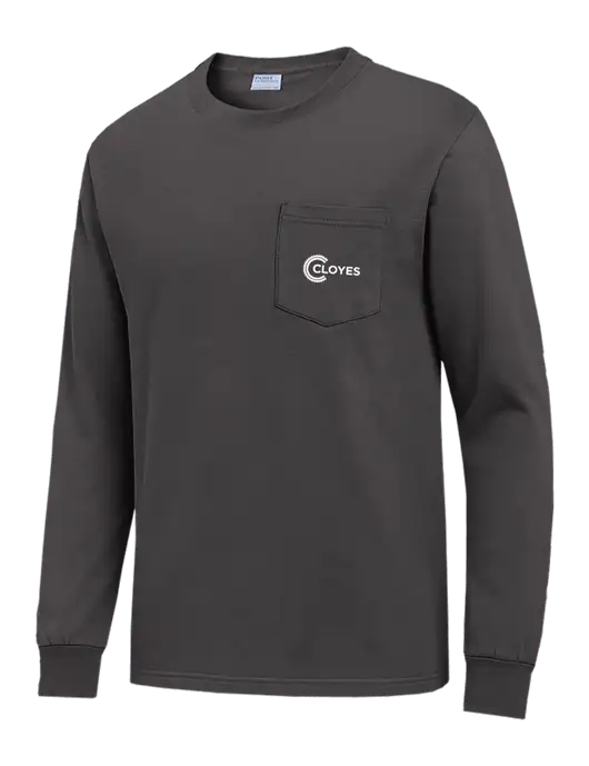 Charcoal Long Sleeve Heavyweight 6.1 oz Pocket T-Shirt w/Cloyes Logo