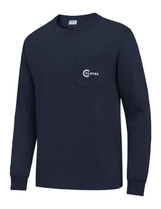 Navy Long Sleeve Heavyweight 6.1 oz Pocket T-Shirt w/Cloyes Logo
