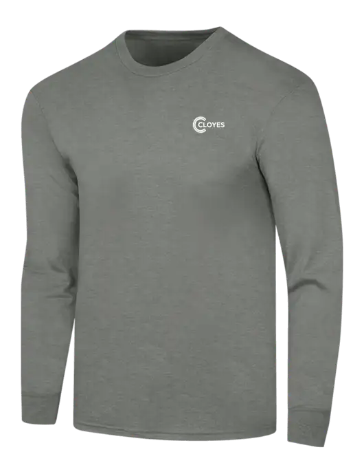Simply Soft Long Sleeve Heathered Charcoal 4.5 oz, Poly/Combed Ring Spun Cotton T-Shirt w/Cloyes Logo