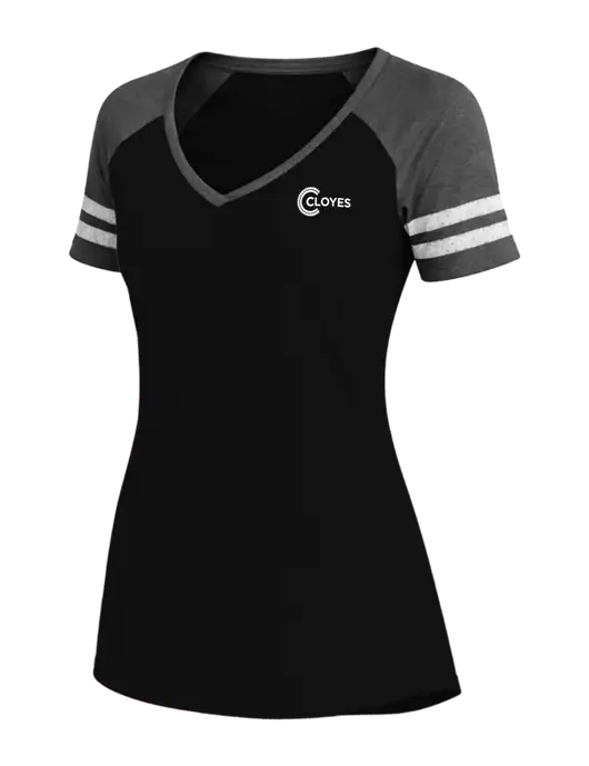Womens Black/Charcoal Heather V-Neck Game Tee w/Cloyes Logo