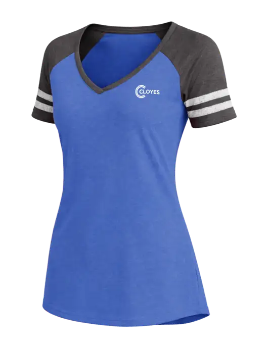 Womens Royal Heather/Charcoal Heather V-Neck Game Tee w/Cloyes Logo