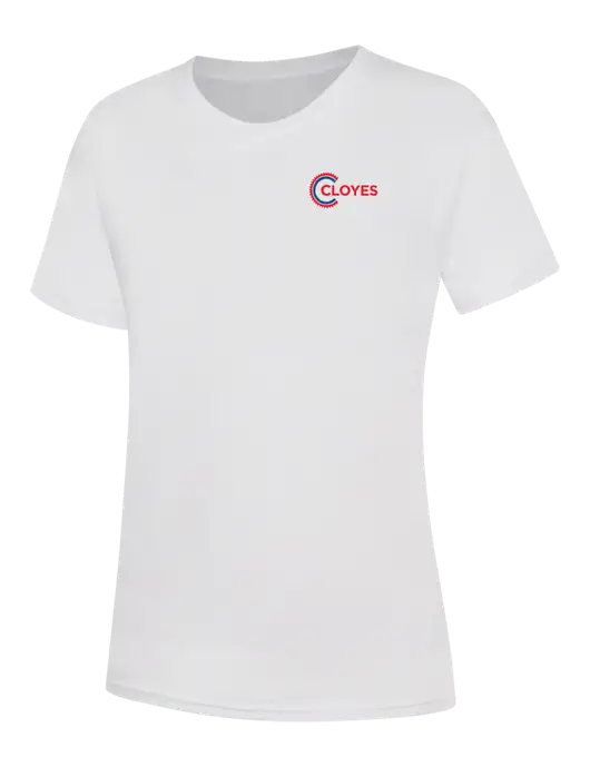 Womens White Core Blend Tee w/Cloyes Logo