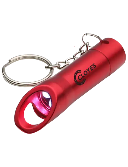 Red Pocket LED Flashlight with Bottle Opener & Keychain w/Cloyes Logo