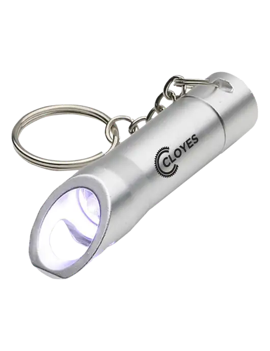 Silver Pocket LED Flashlight with Bottle Opener & Keychain w/Cloyes Logo