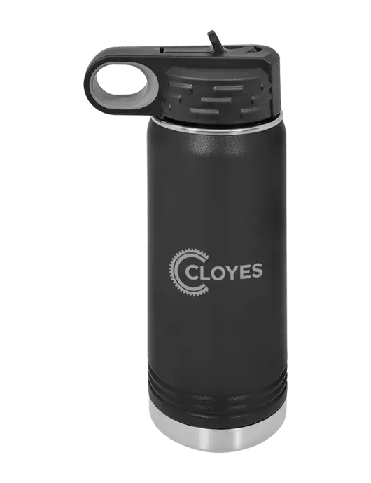 Polar Camel 20 oz Powder Coated Black Vacuum Insulated Water Bottle w/Cloyes Logo